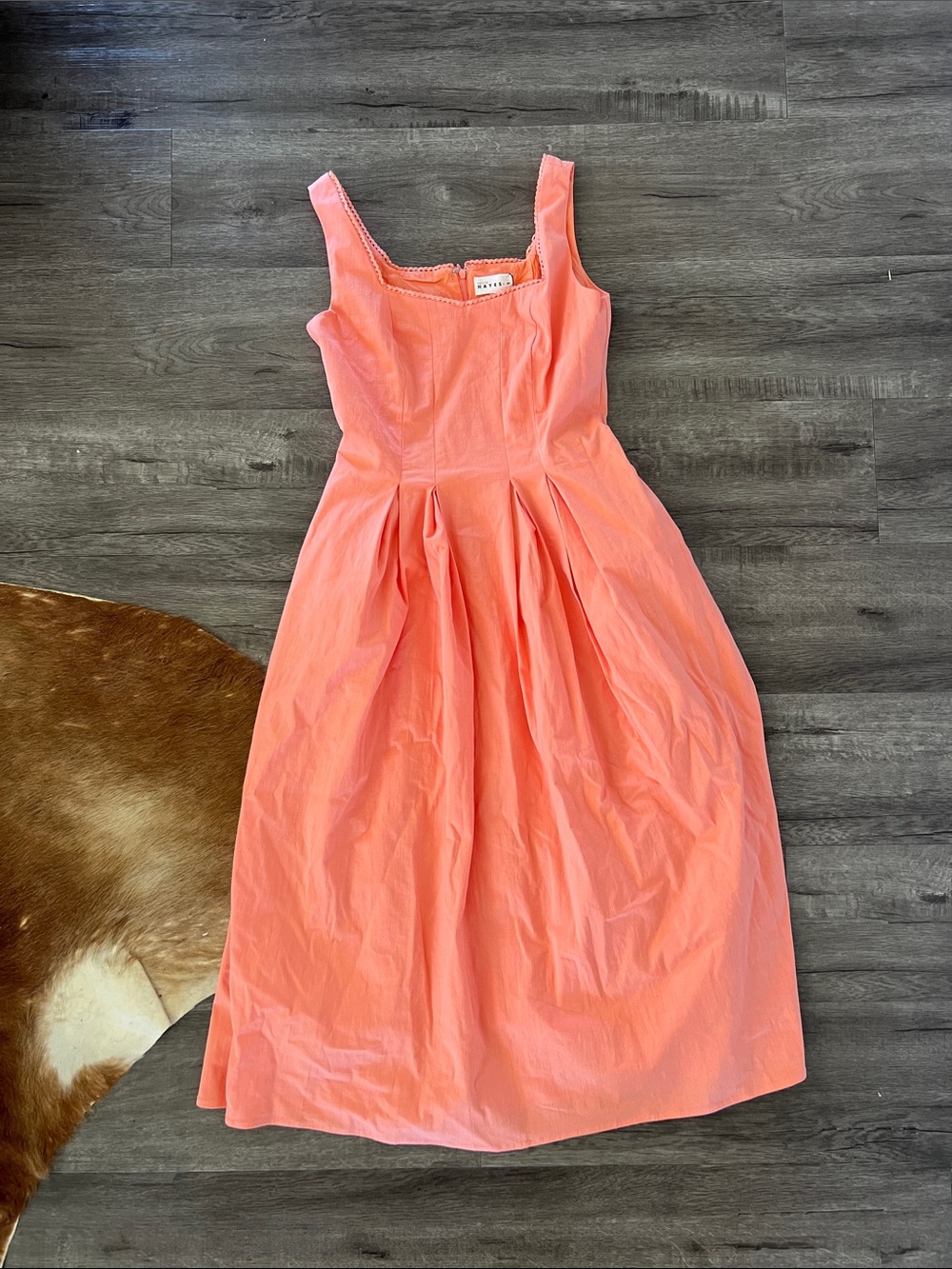 Sleeveless Coral Midi Dress with Pleated Skirt